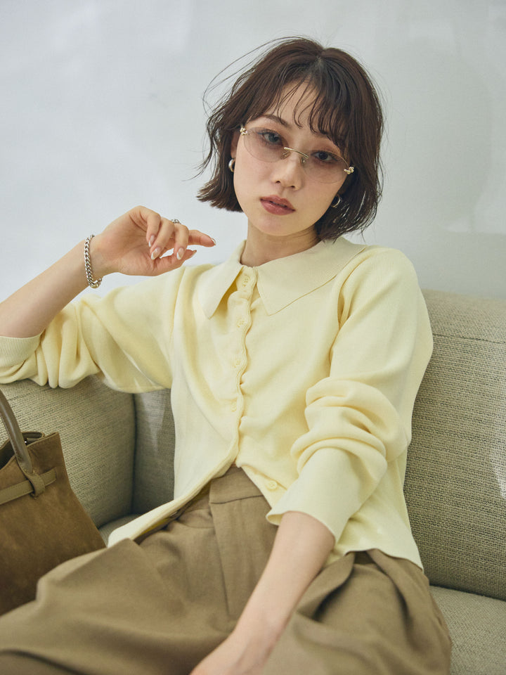 【Allure】[SET]襟付きギャザーニットカーディガン+襟付きギャザーニットカーディガン(2set)