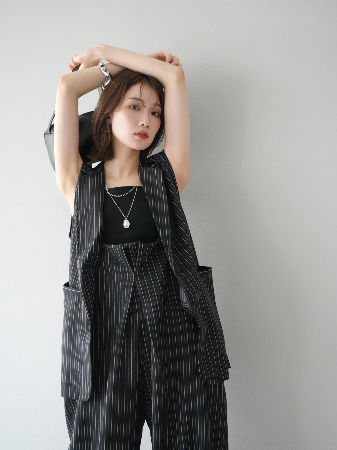 [予約]ヘリンボーンストライプジレ/ブラック