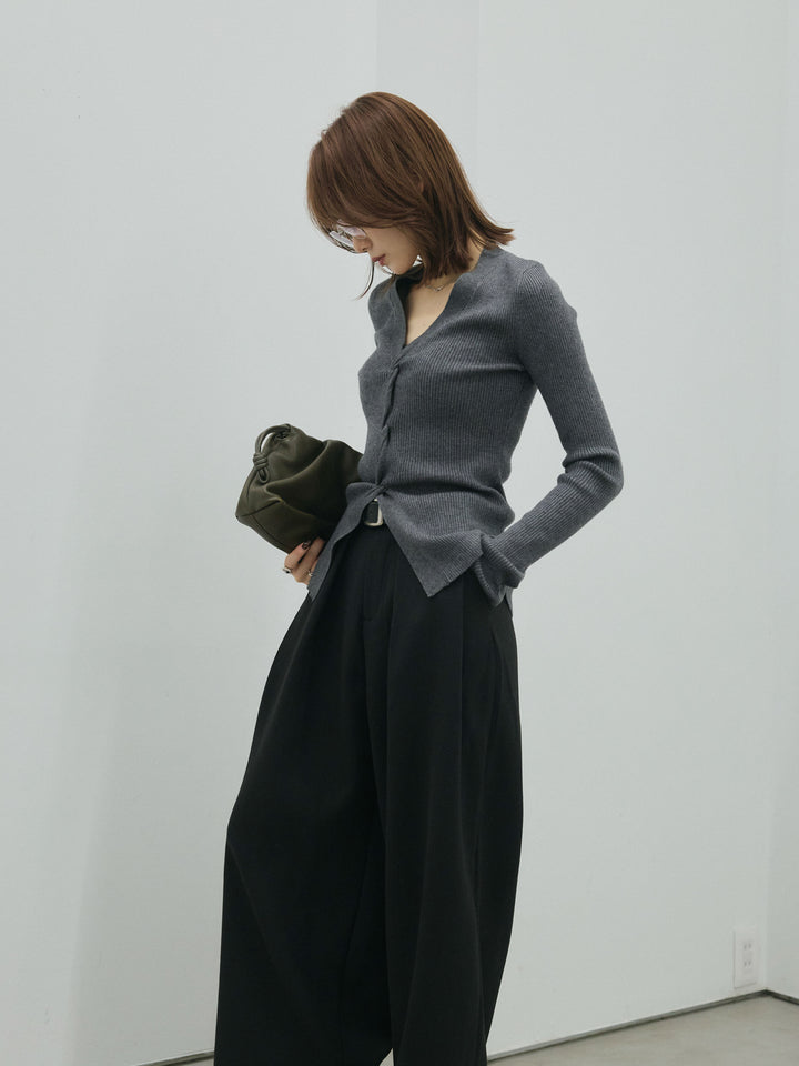 【Allure】[SET]フロントツイストリブニットトップス+フロントツイストリブニットトップス(2set)