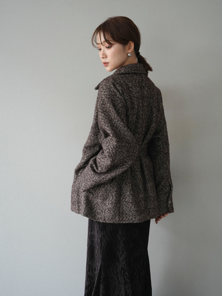 [予約]起毛ツイードベルトぺプラムジャケット/brown