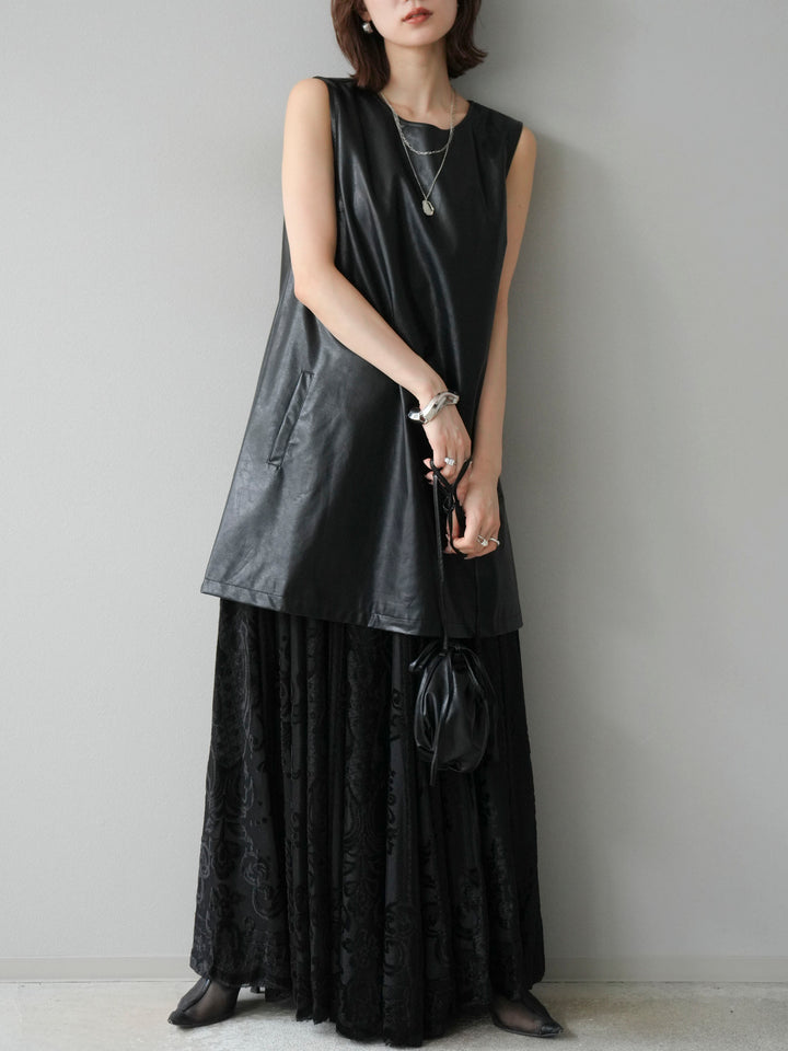 [予約]アンティーク柄フロッキーマキシスカート/ブラック