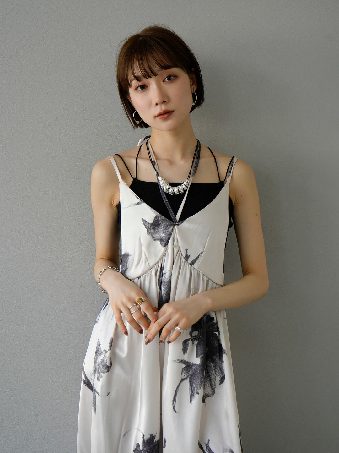 [SET] Flower Art Touch Cami Dress + Choice of Necklace Set (2set)