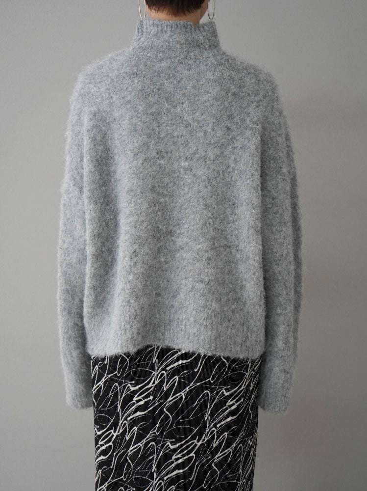 [Pre-order] High-neck wool blend mohair-touch shaggy knit pullover/gray