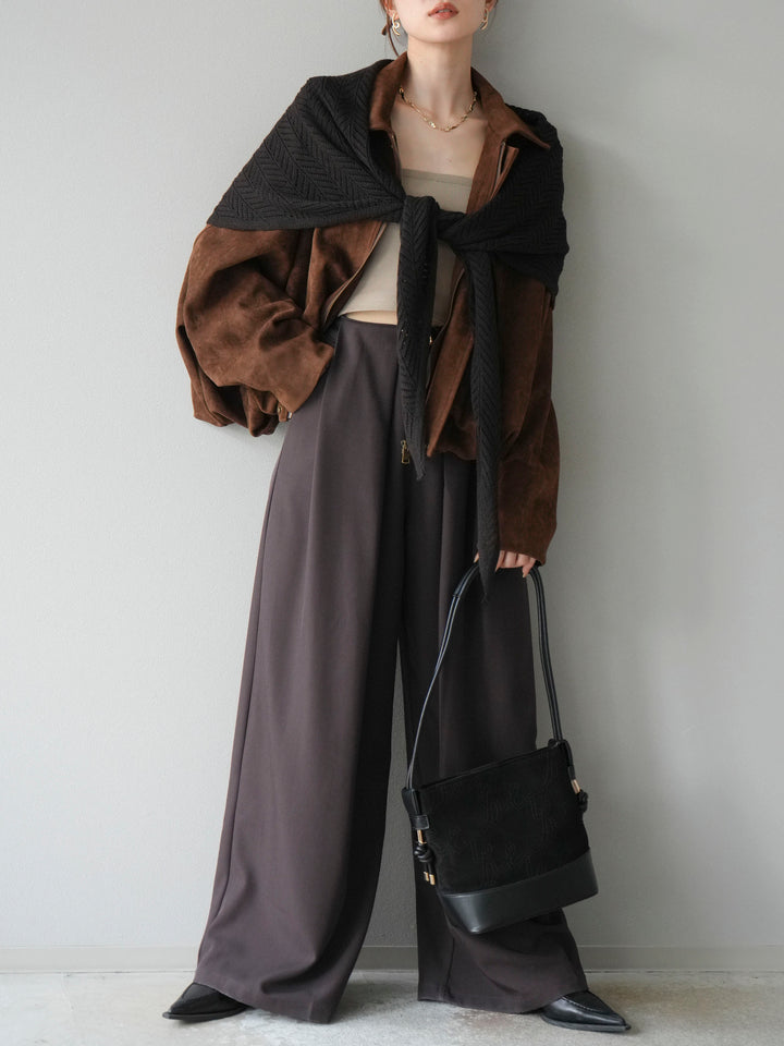 [SET] 麂皮外套+皮帶環設計寬褲（2套）