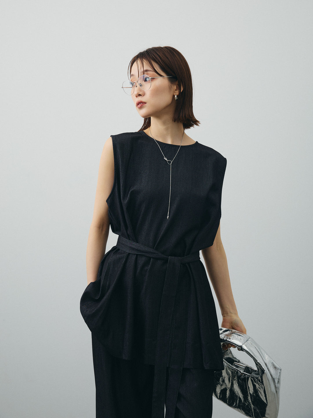 [SET]テンセルデニムノースリーブ＆ワイドパンツSET UP (2set)