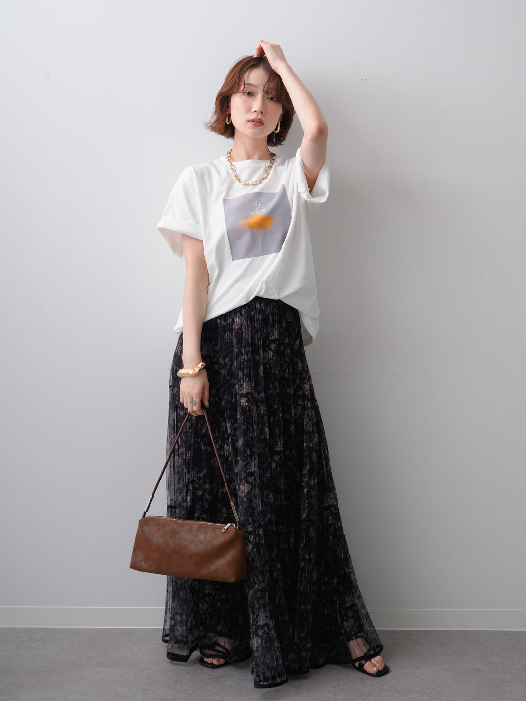 [SET]ニュアンスフローラルフォトTEE+フラワーチュールギャザースカート(2set)