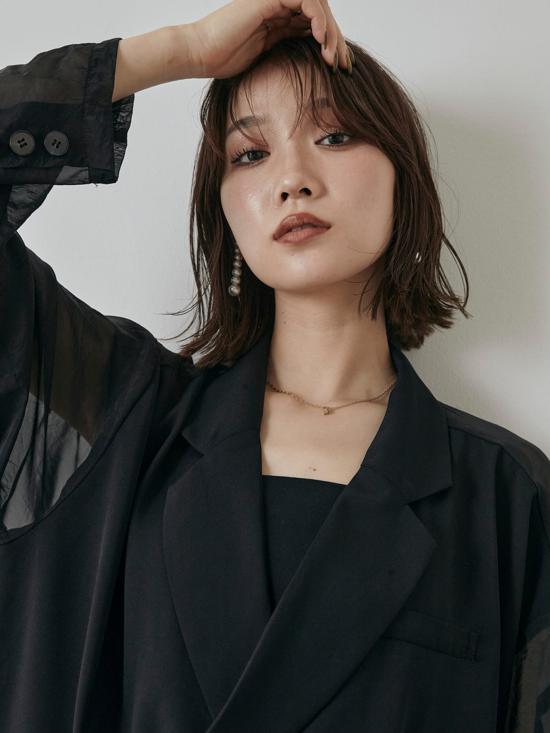【預購】透視剪裁西裝外套/黑色