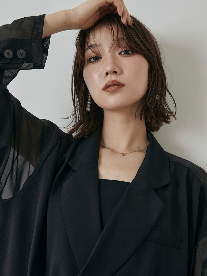 【預購】透視剪裁西裝外套/黑色