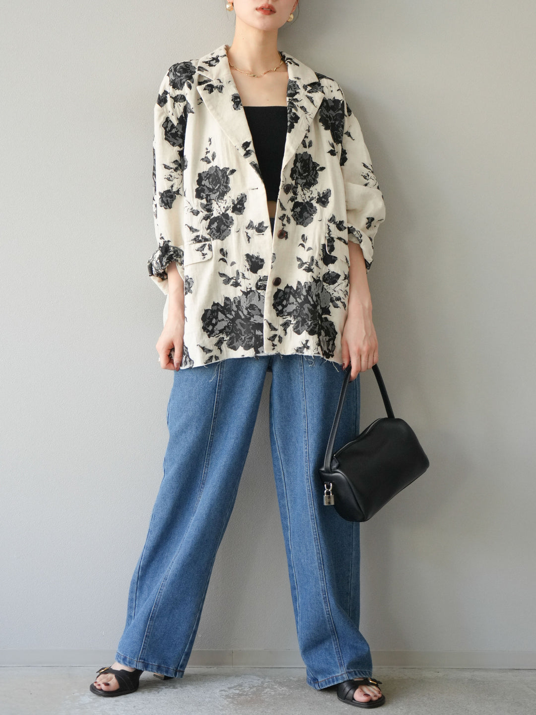 [予約]センターシームラップデザインストレートデニム/ブルー