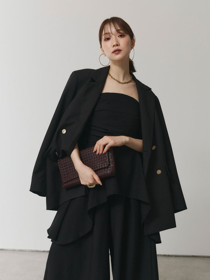 【Allure】[SET]ぺプラムベアトップス＆ワイドパンツSET UP+ダブルブレストオーバージャケット(2set)