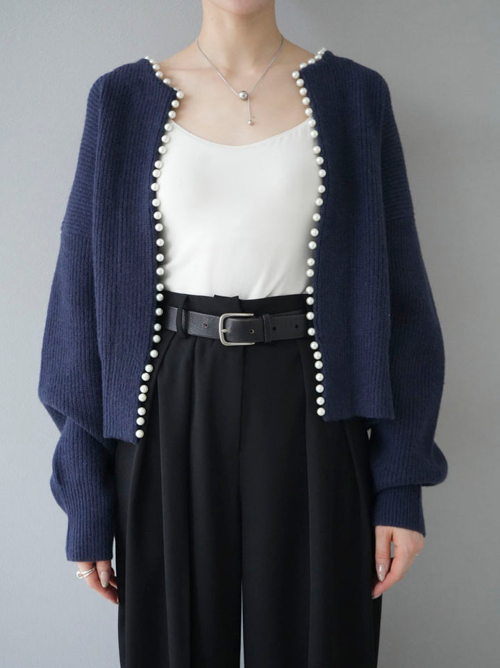 [Pre-order] Angora Touch Pearl Design Knit Cardigan/Navy