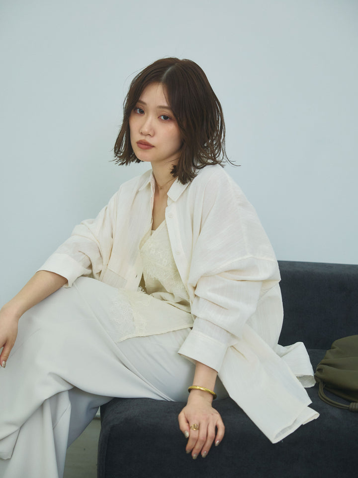 【Allure】[SET]スプリングスラブワイドシャツ+リネンタッチレース切替キャミソール(2set)