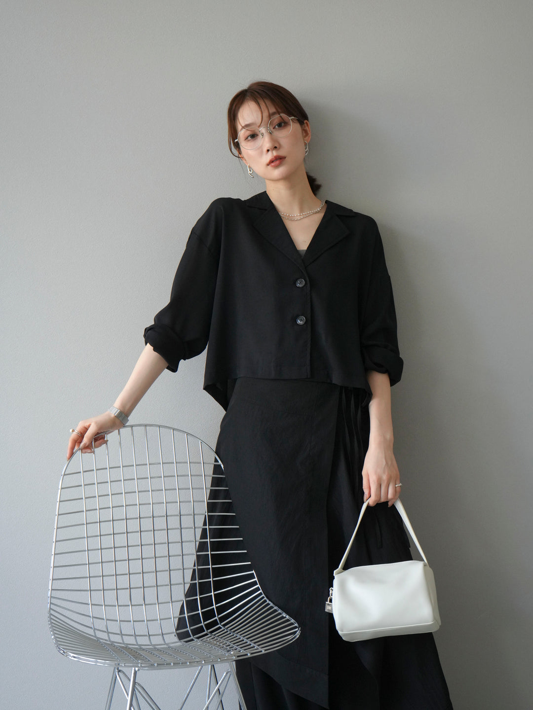 [予約]レーヨンライクショートジャケット/ブラック