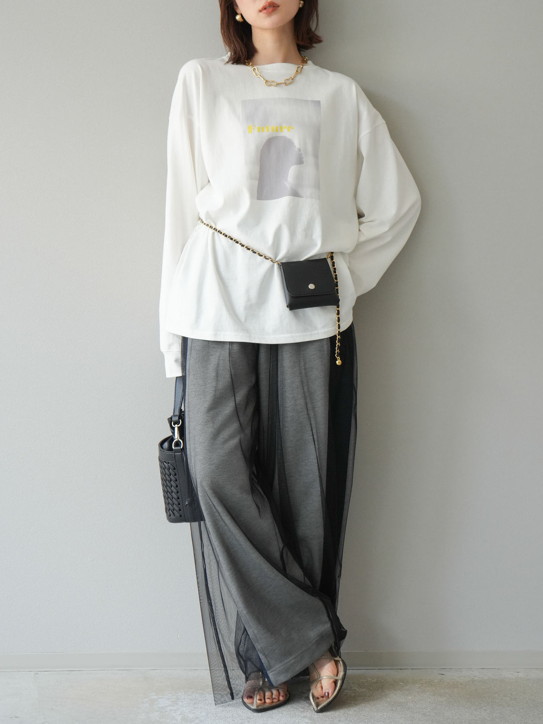 [予約]チュールワイドパンツ/ブラック