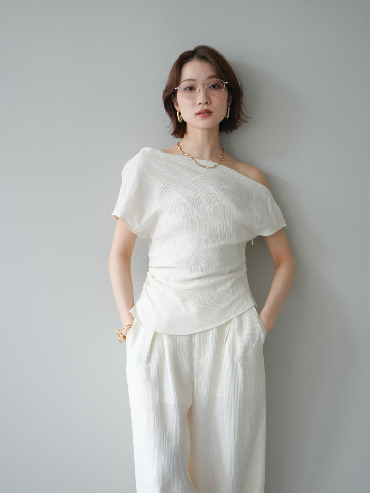 [予約]クレープアシンメトリーギャザートップス/white