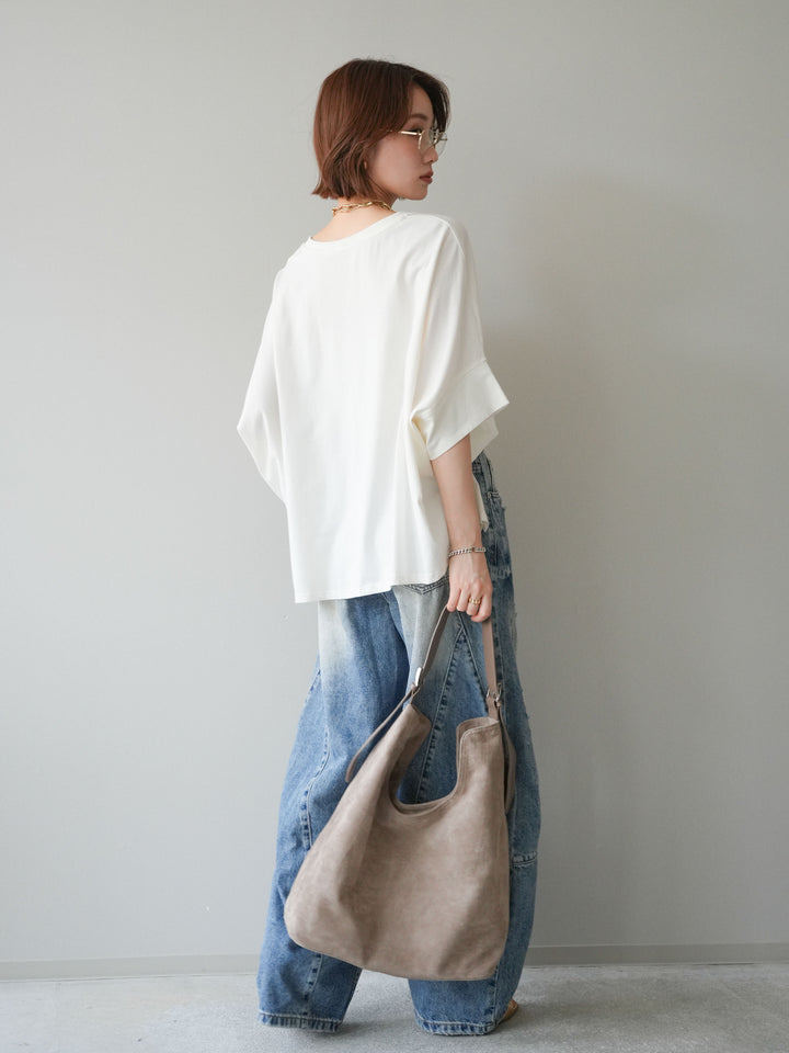 [SET]ドルマンワイドフレアトップス+ダメージカーブワイドデニムパンツ(2set)