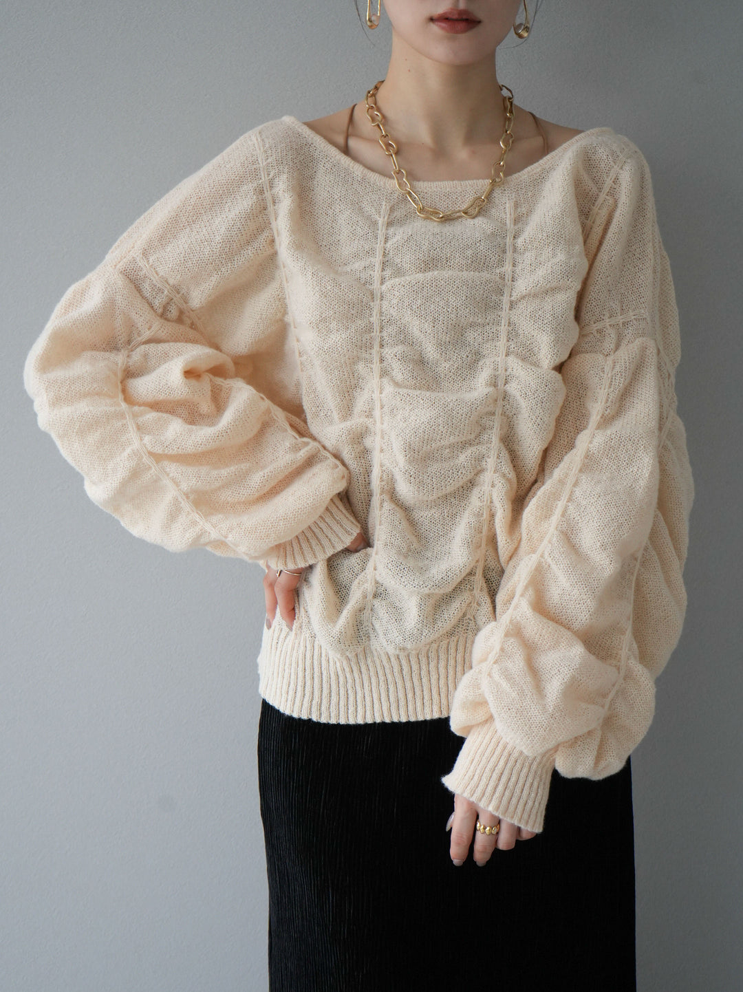 [予約]バックオープンシャーリングニットプルオーバー/エクリュ