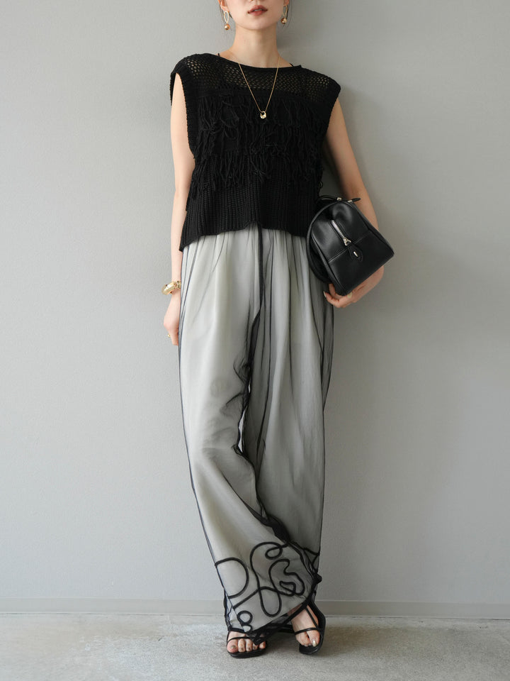 【預購】鏤空流蘇針織上衣/黑色