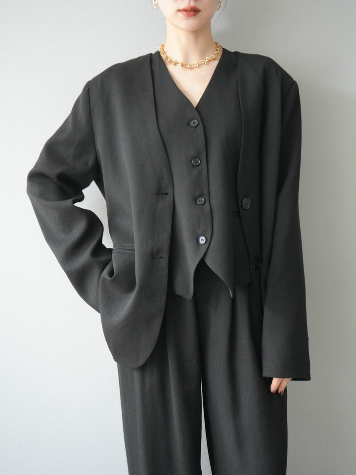 [予約]ノーカラーオーバージャケット/ブラック