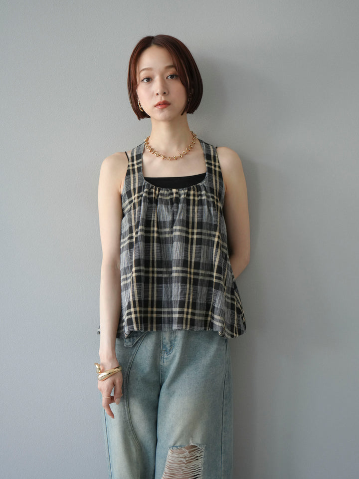 [予約]チェッククロスキャミプルオーバー/ブラック