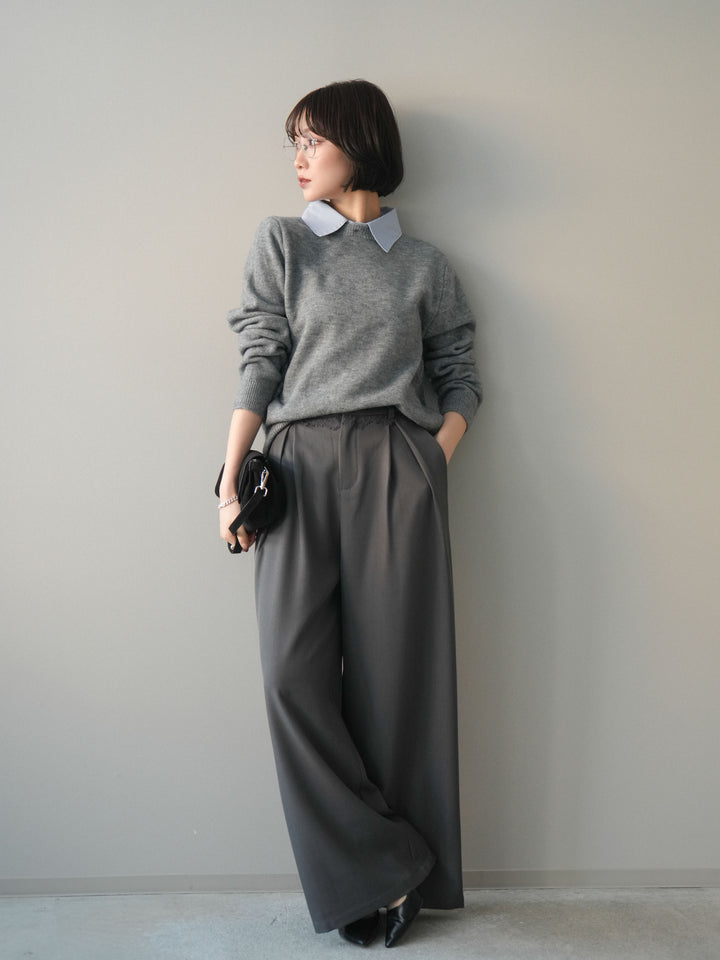 [予約]ウエストレースタックワイドパンツ/gray