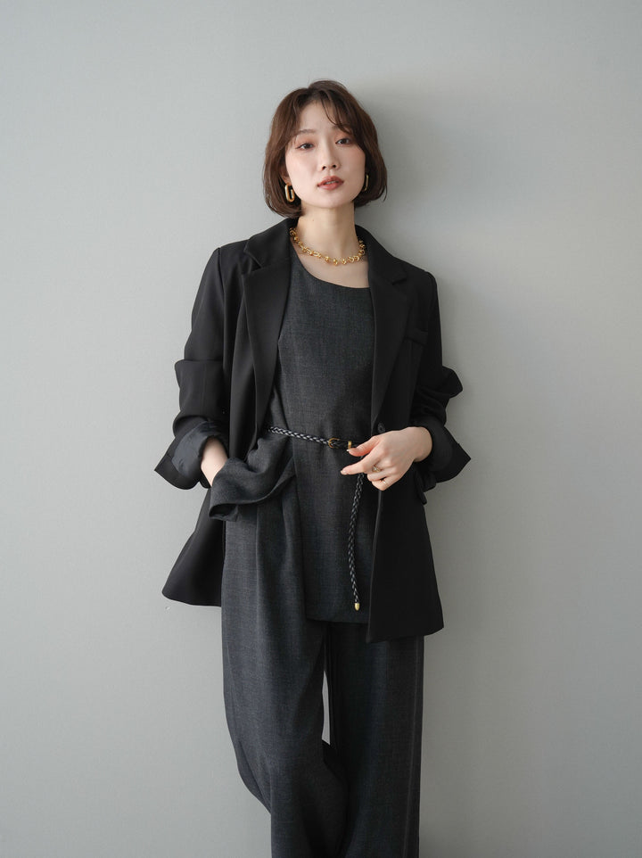 [SET]ベルト付ノースリーブトップス＆ワイドパンツSETUP+バックスリットデザインジャケット(2set)