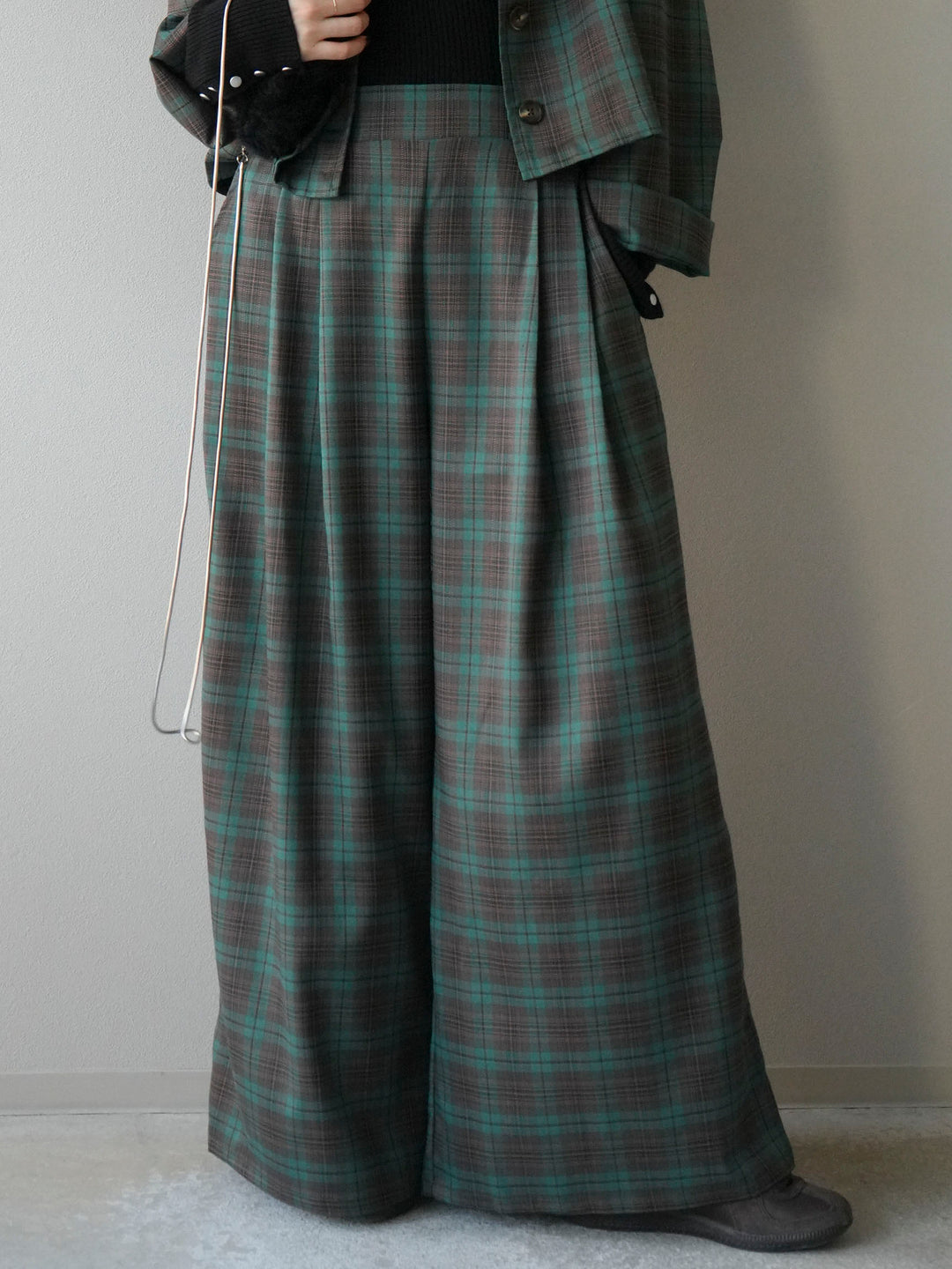 [予約]チェック柄イージーパンツ/グリーン