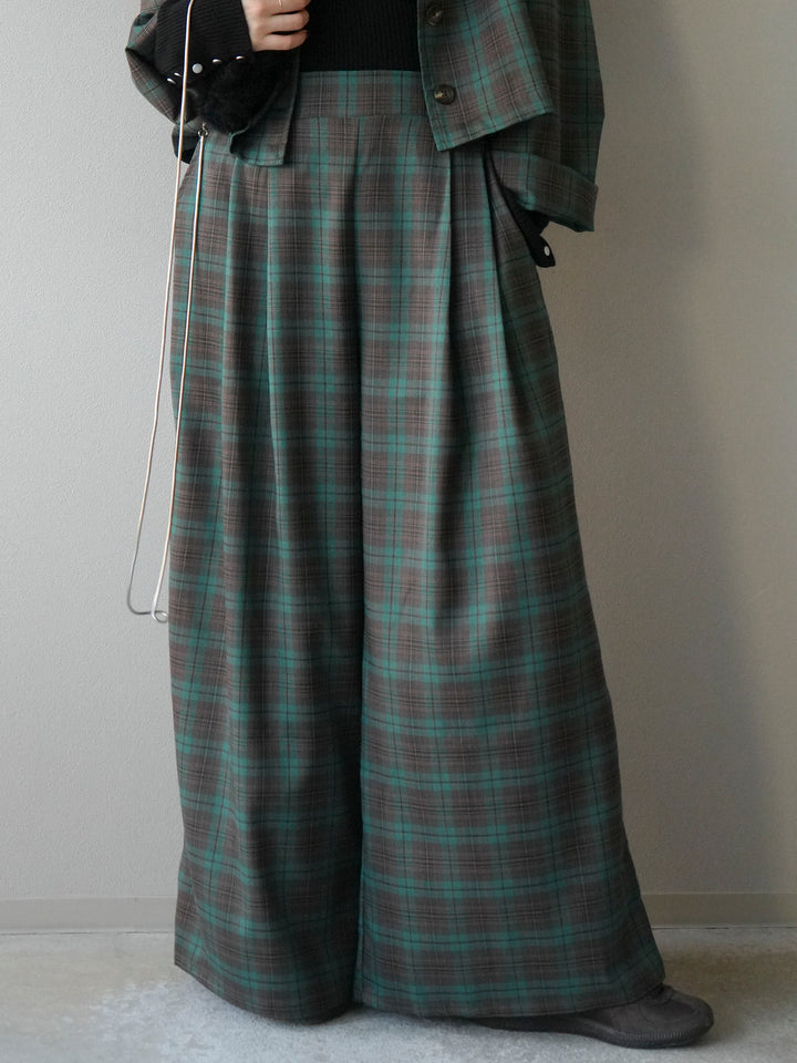 [予約]チェック柄イージーパンツ/グリーン