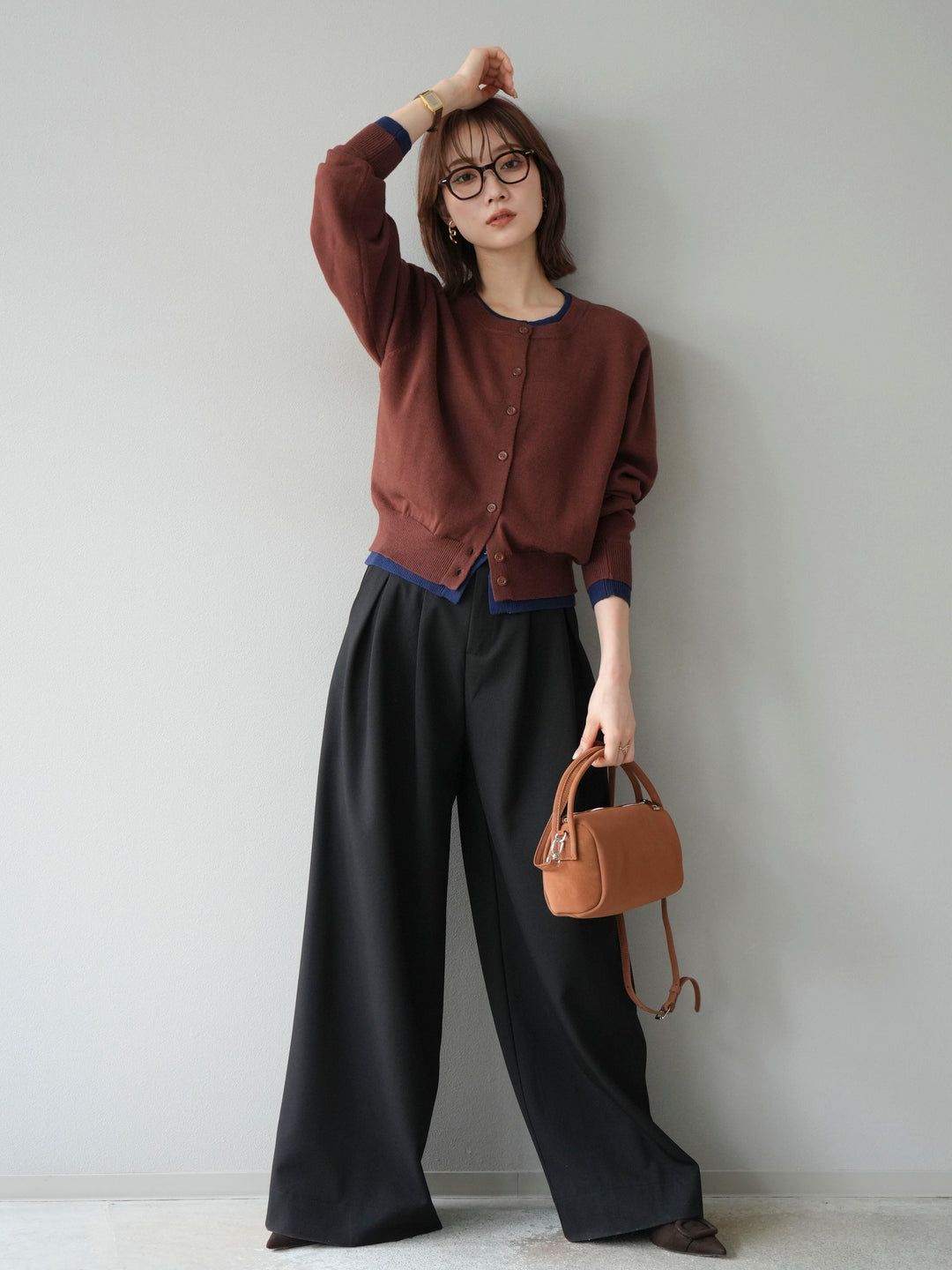 【SET】同色系疊穿開襟衫+雙褶寬褲（2件組）