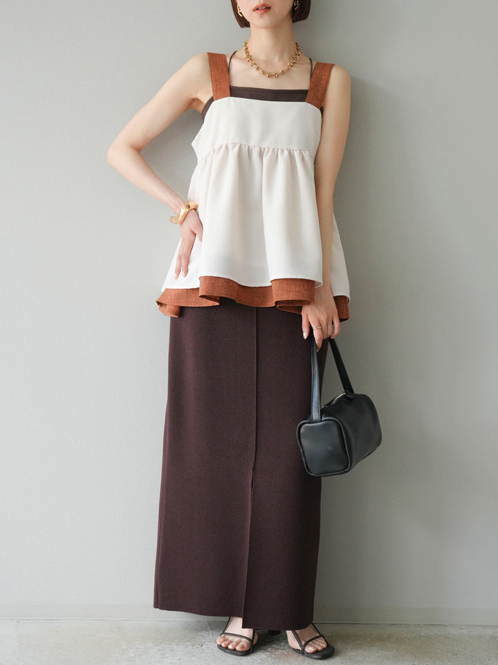 [予約]レーヨンポリIラインニットスカート/ブラウン