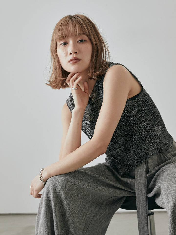 [予約]コードラメニットベスト/ブラック