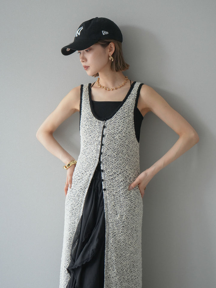 【預購】混紗前開衩洋裝/黑色