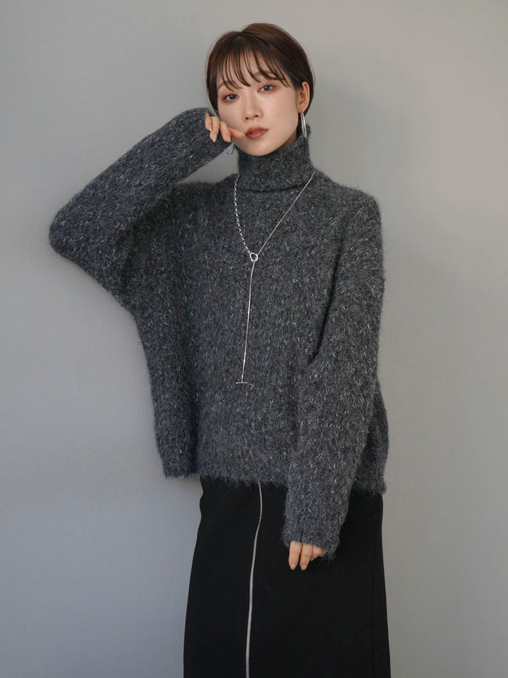 [Pre-order] Mixed yarn high neck knit pullover/charcoal gray