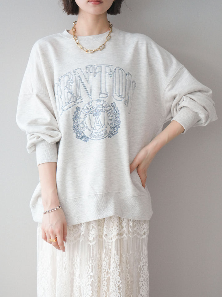 [SET]カレッジロゴ刺繍BIGスウェットプルオーバー+裏プリーツ総レースロングスカート(2set)