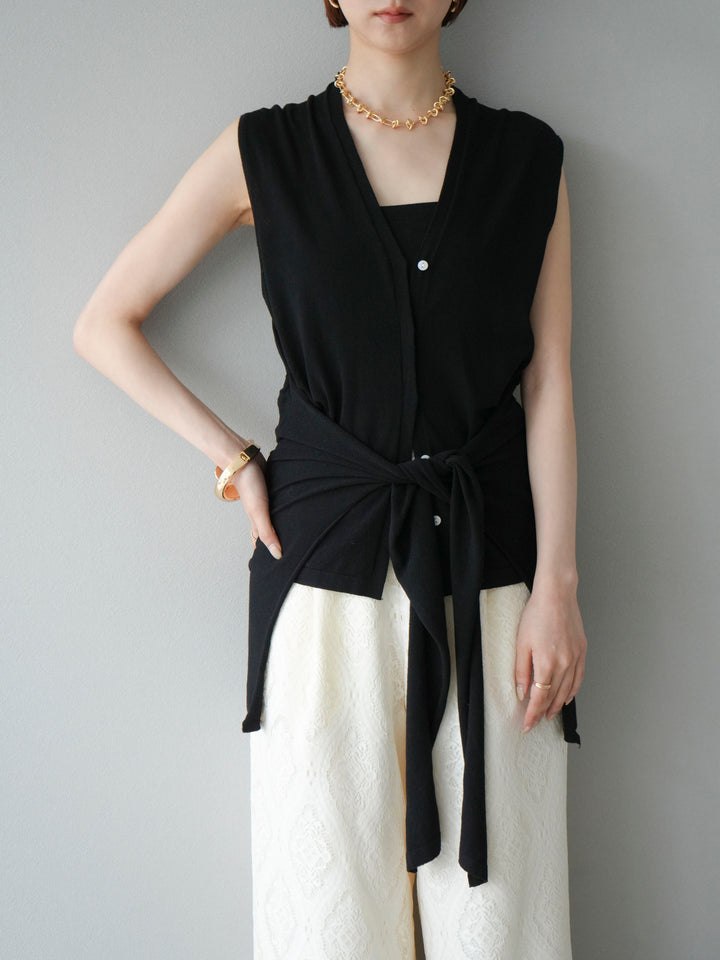 [SET]腰巻きデザインノースリーブニットカーディガン+選べるアクセセット(2set)