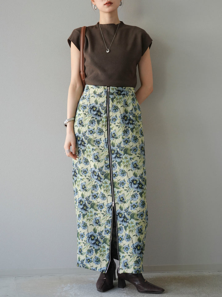 [SET]プチネックフレンチニットトップス+ゴブランフロントジップタイトスカート(2set)