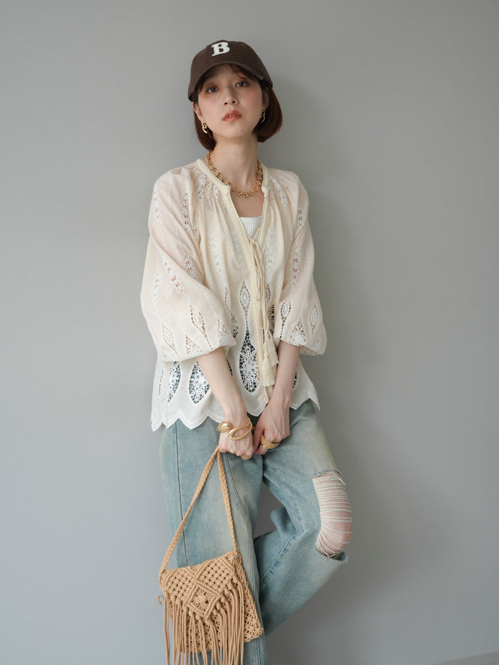 [予約]マクラメフリンジショルダーミニバッグ/ベージュ