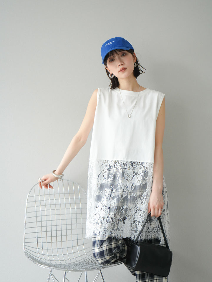 [予約]レース切替ノースリトップス/ホワイト