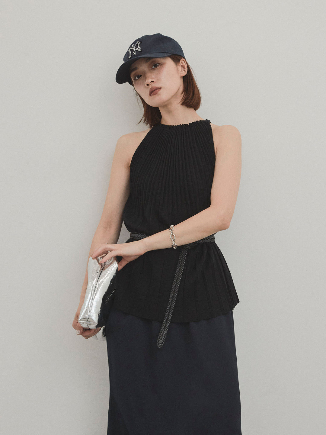 [SET]プリーツニットキャミソール+リラックスナロースカート(2set)