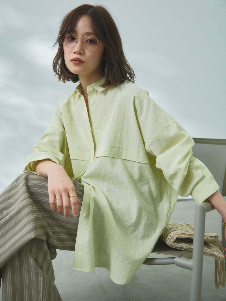 【Allure】[SET]スプリングスラブワイドシャツ+ストライプイージーパンツ(2set)