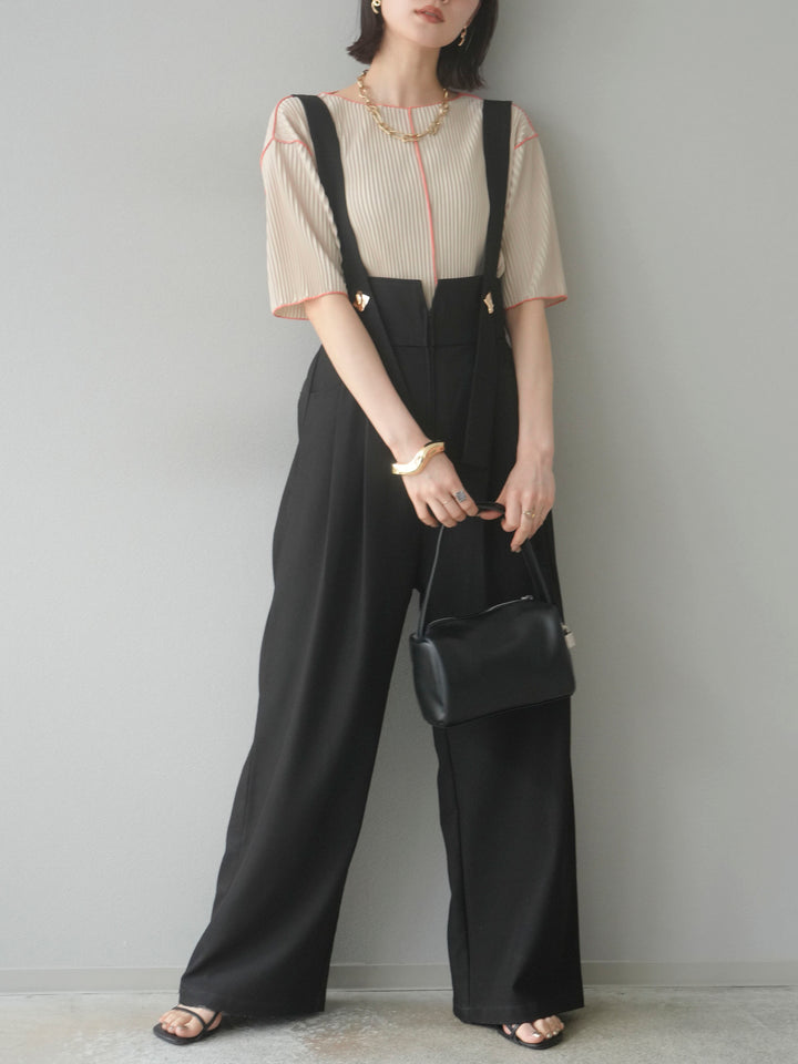 【SET】配色褶皺半袖上衣 + 配色褶皺半袖上衣 (2 件套)