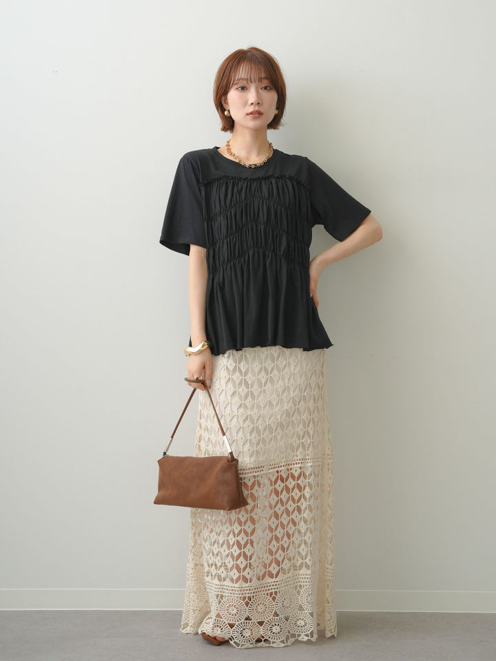 [SET]クールタッチシャーリングTEE+クロシェレースIラインスカート(2set)
