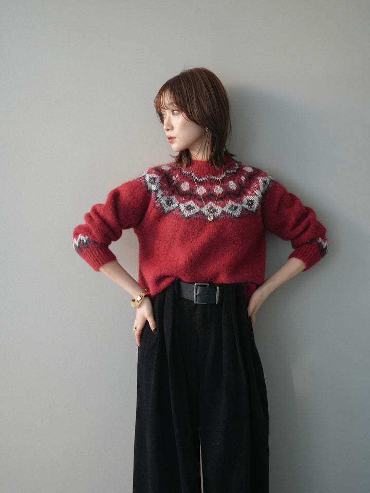 [予約]ソフトタッチ求心柄ニットプルオーバー/red