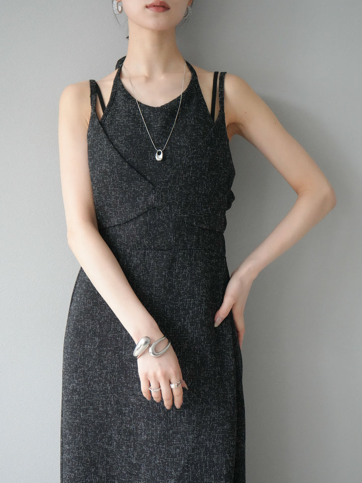 [預購] 夏季粗花呢多層吊帶洋裝/黑色