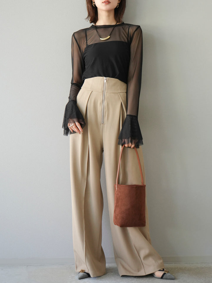 [予約]フレアロングスリーブパワーメッシュトップス/ブラック