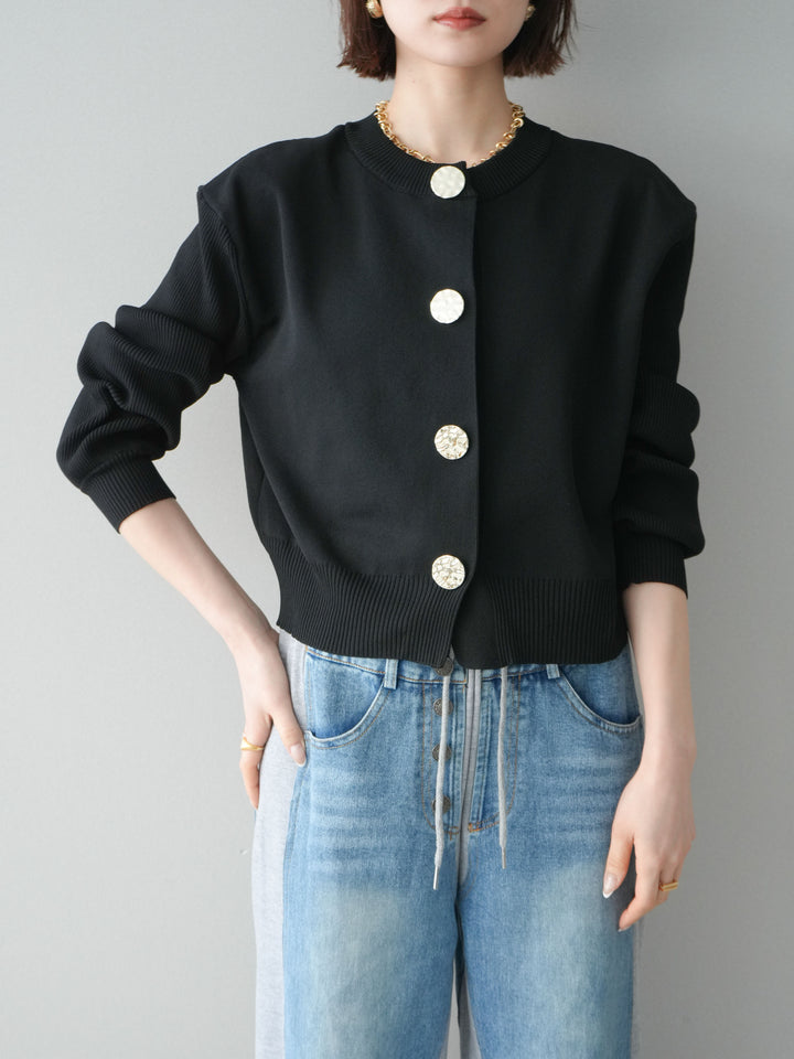 [SET]メタルボタンクルーネックニットカーディガン+選べるアクセセット(2set)