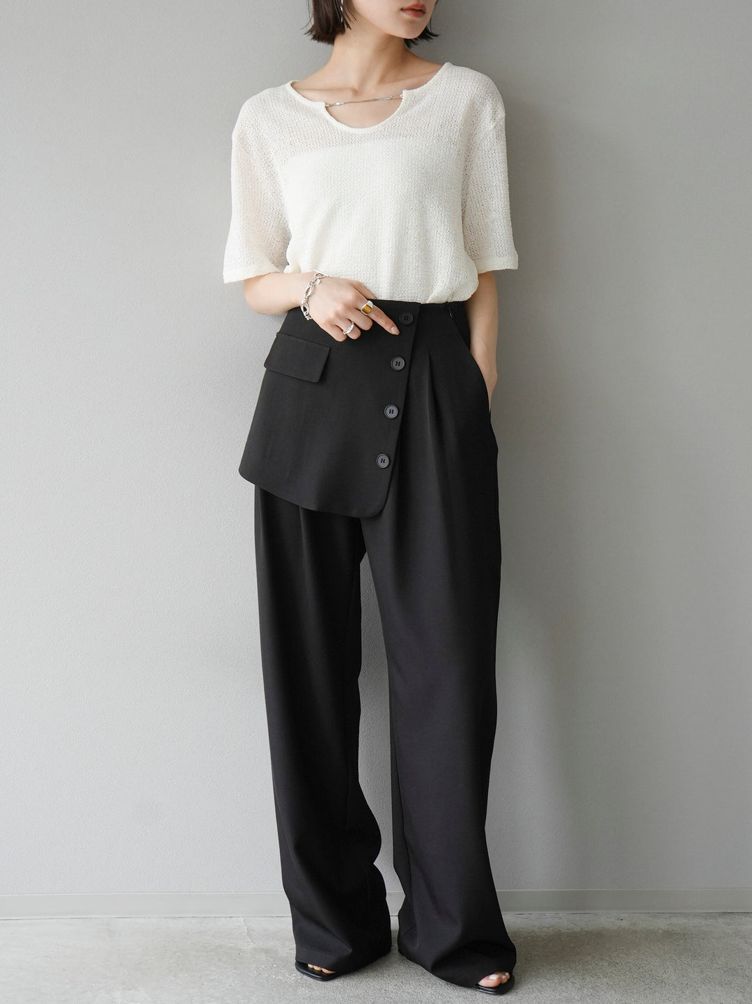 [Pre-order] Front flap slacks pants/black