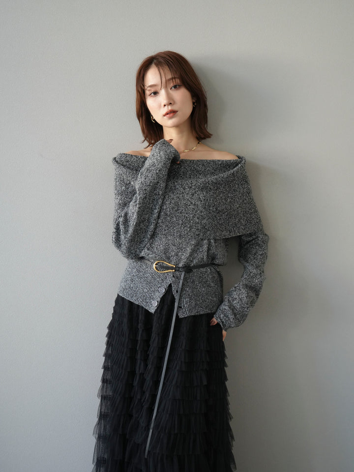 [予約]ミックスヤーンオフショルニットプルオーバー/ブラック