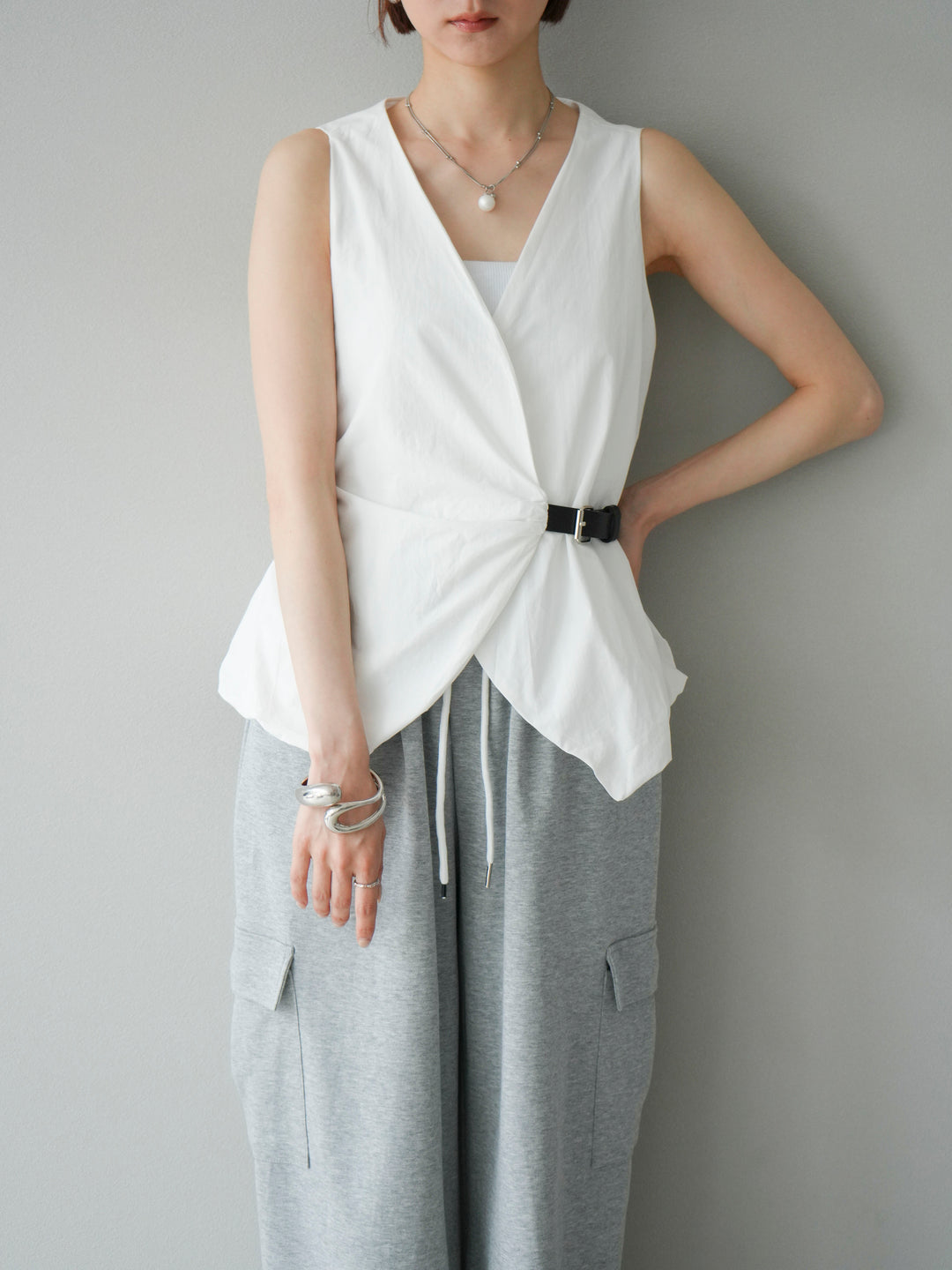 [SET]ベルトデザインバルーンブラウス+ベルトデザインバルーンブラウス(2set)