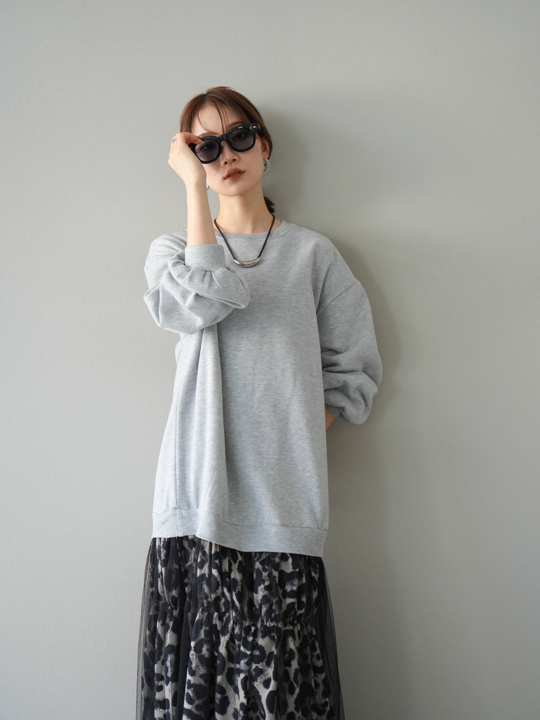 [予約]スウェットドッキングアニマル柄レイヤードワンピース/グレー